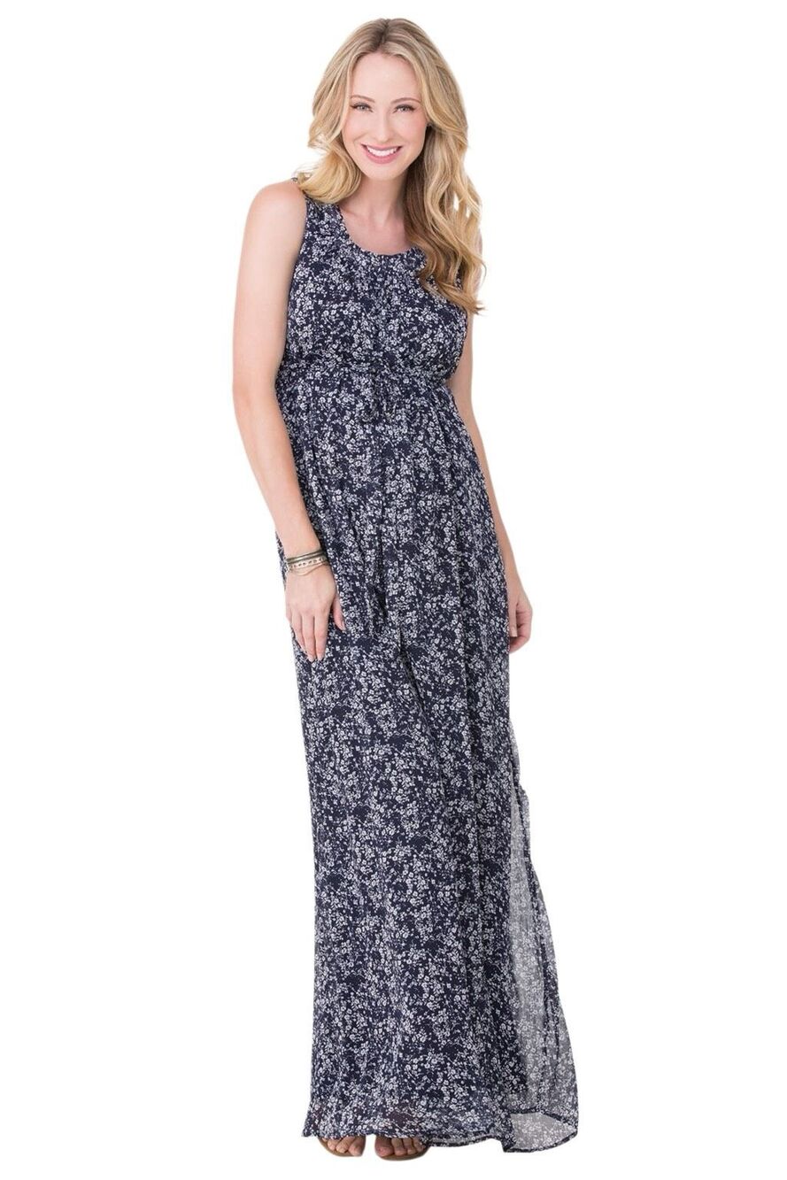 Ingrid + Isabel Navy Ditsy Floral Print Maternity Maxi Dress Small